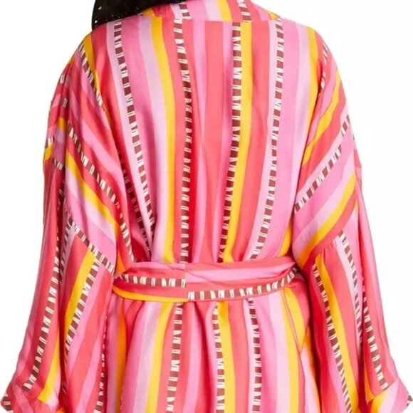 Farm Rio Lucy Parrot Stripe Tie Waist Embroidered Birds Cover Up Kimono Jacket - Picture 4 of 16